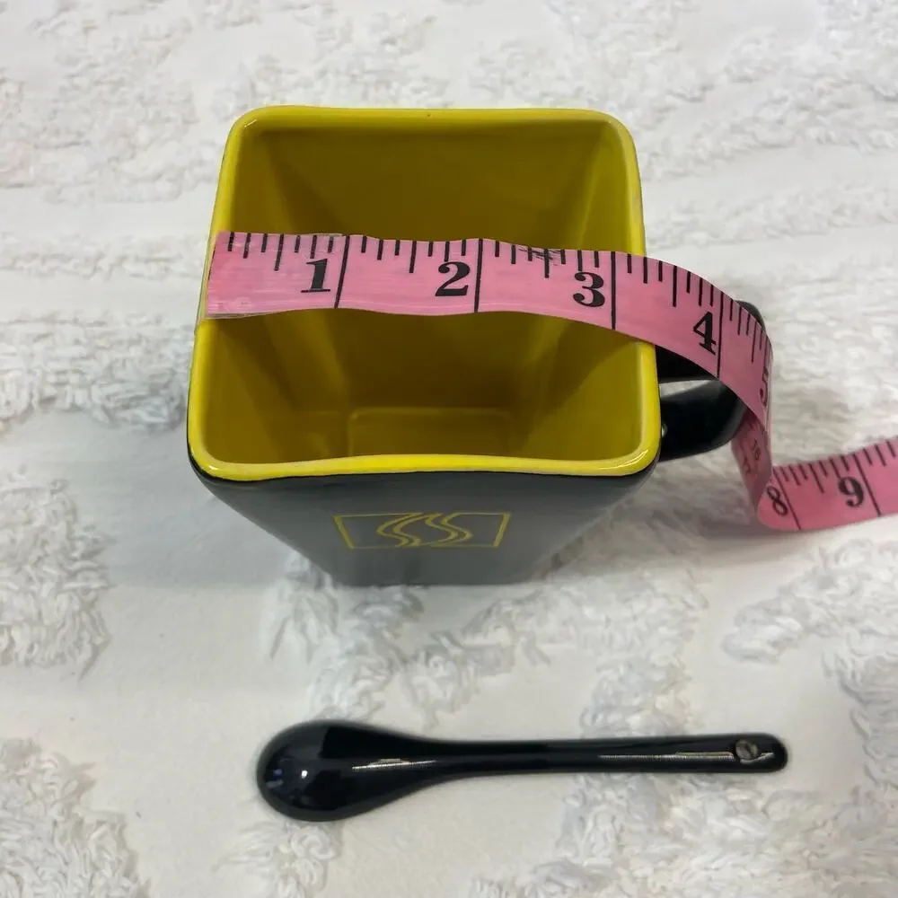 DISARONNO Square Collector's Spirit Mug w/Spoon Ceramic Blk/Yellow 8oz Rum Booze